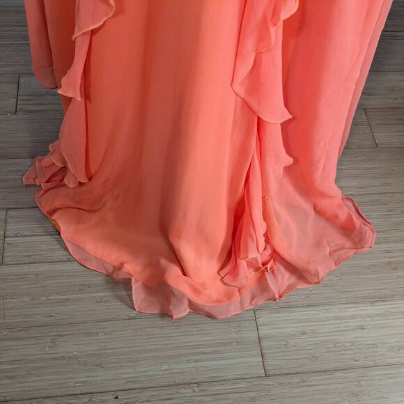 Vintage Silk Prom Dress Maxi Gown 4 Orange Y2K Ruffle Fairy Bead Slip Glam Guest - Picture 8 of 16